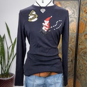 Vintage Santa Sled Graphic Long Sleeve Tee Whimsical Y2K Christmas Michael Simon